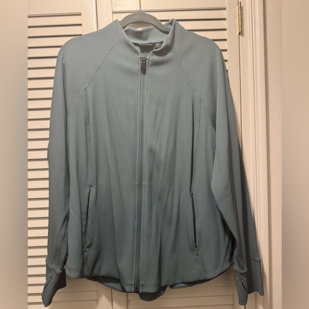 Athleta Light Blue/green Ribbed Salutation Jacket